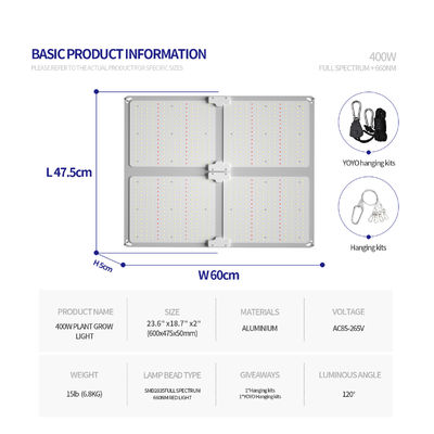 400W Vermogen Output Volledig Spectrum LED Kweeklamp met Verstelbare Ophanghoogte voor Binnenplantengroei