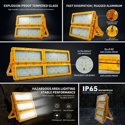 IP65 Weerbestendig 600W LED Explosieveilige Schijnwerper -40C/60C LUMILEDS LM-80 ATEX IIb T6 WF2 Armatuur voor Gevaarlijke Gebieden