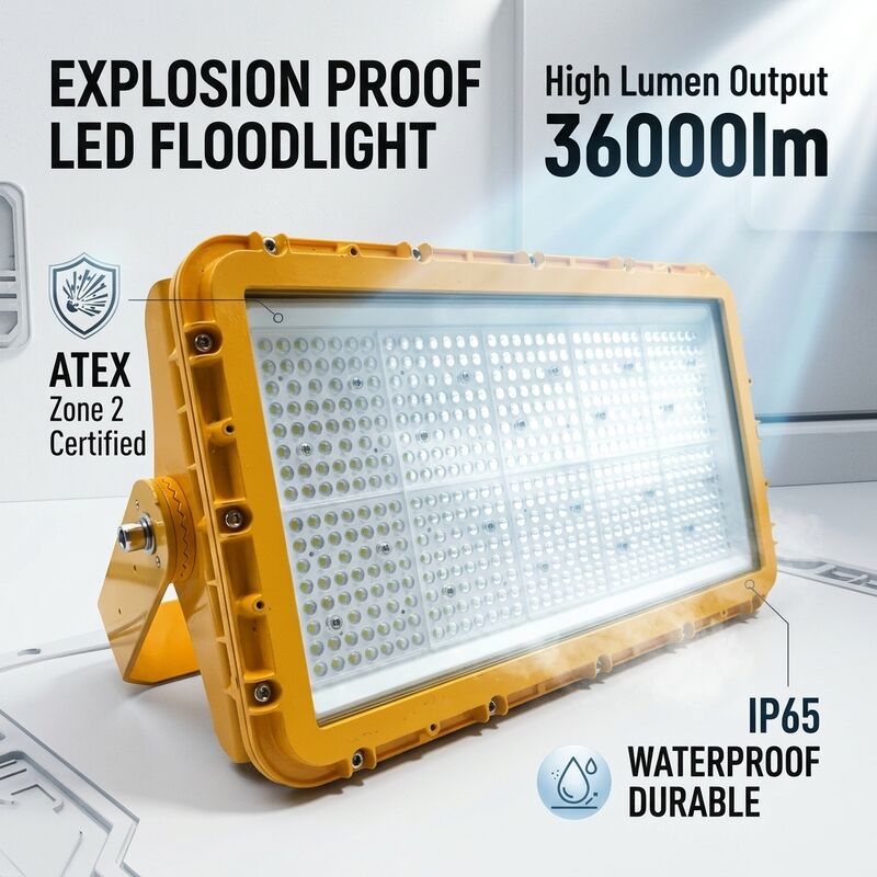 600W Explosion Proof LED Flood Light ATEX Narrow Beam 60° Long-Range Tower Chimney 72000lm IP66 Die-Cast Aluminum ADC12